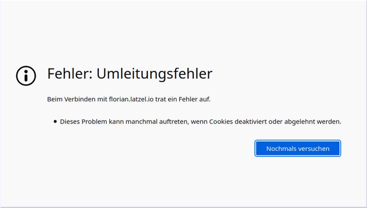 Screenshot: Browser, Fehler: Umleitungsfehler