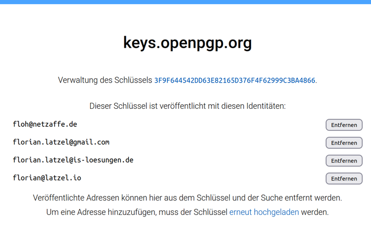 Schlüssels von keys.openpgp.org entfernen